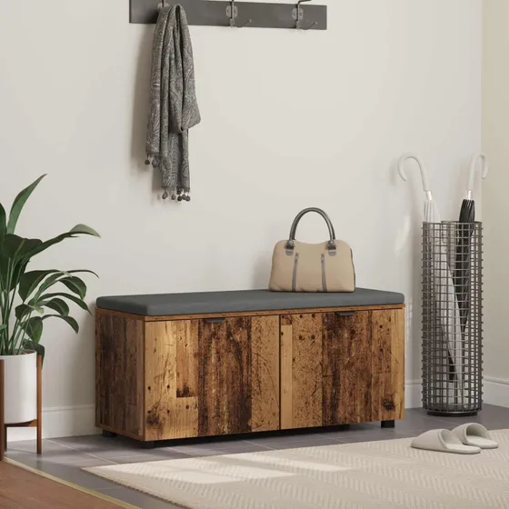 vidaXL Hallbænk Gammelt Træ 100 x 38 x 46 cm med Pude og Opbevaring