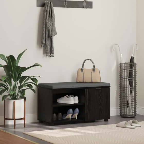 vidaXL Hallbænk med pude, Sort, 80 x 38 x 46 cm