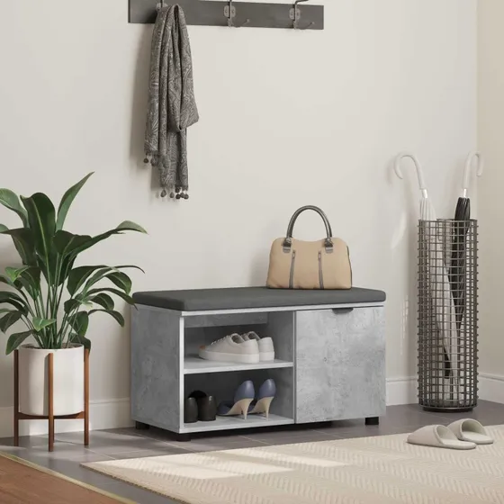 vidaXL Hallbænk med pude, Beton Grå 80 x 38 x 46 cm