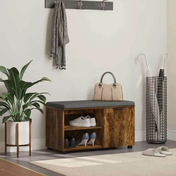 vidaXL Hallbænk med pude, Røget eg, 80 x 38 x 46 cm