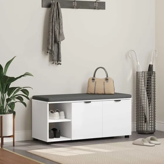 vidaXL Hallbænk med pude, Hvid, 100 x 38 x 46 cm