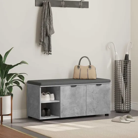 vidaXL Hallbænk med dør, Beton Grå 100 x 38 x 46 cm