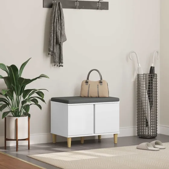vidaXL Hallbænk med pude og opbevaring, Hvid, 60 x 38 x 46 cm