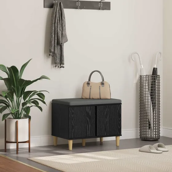 vidaXL Hallbænk med pude, Sort, 60 x 38 x 46 cm