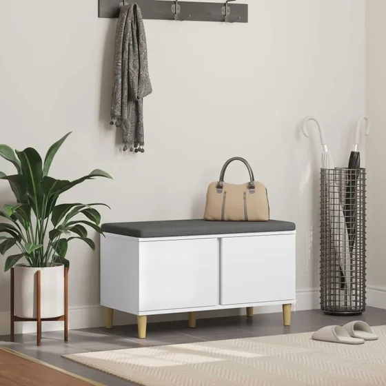 vidaXL Hallbænk med pude og opbevaring, Hvid, 80 x 38 x 46 cm