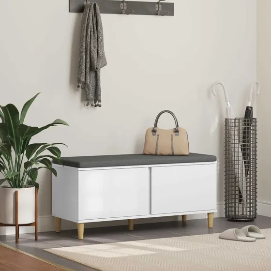 vidaXL Hallbænk med pude og opbevaring, Hvid, 100 x 38 x 46 cm