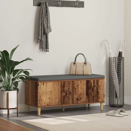 vidaXL Hallbænk Gammelt Træ 100 x 38 x 46 cm med Opbevaring