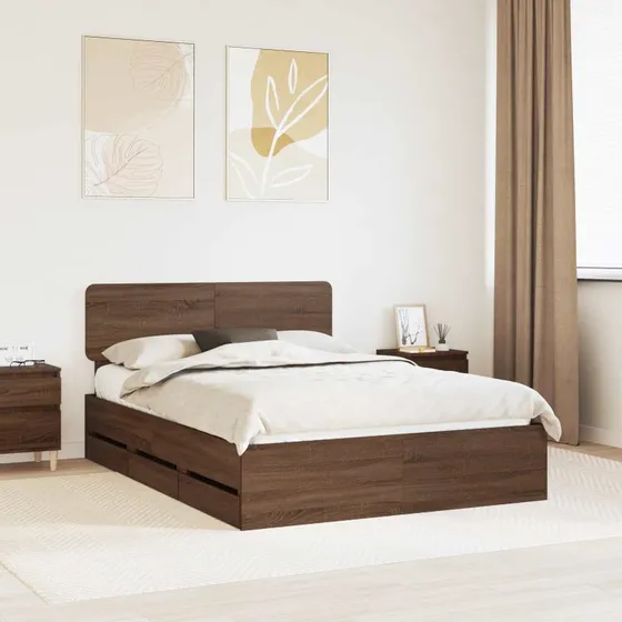 vidaXL Sengestel med Skuffe Brun 150 x 200 cm Konstrueret Træ