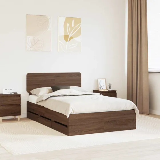 vidaXL Sengestel med skuffe Brun 135 x 190 cm Konstrueret træ