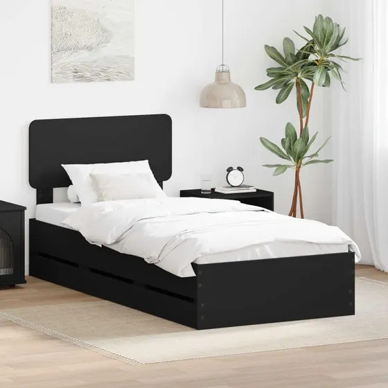 vidaXL Sengestel med Skuffe Sort 90 x 200 cm Konstrueret Træ