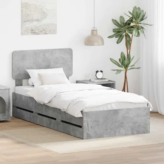 vidaXL Sengestel med Skuffe Beton Grå 90 x 200 cm