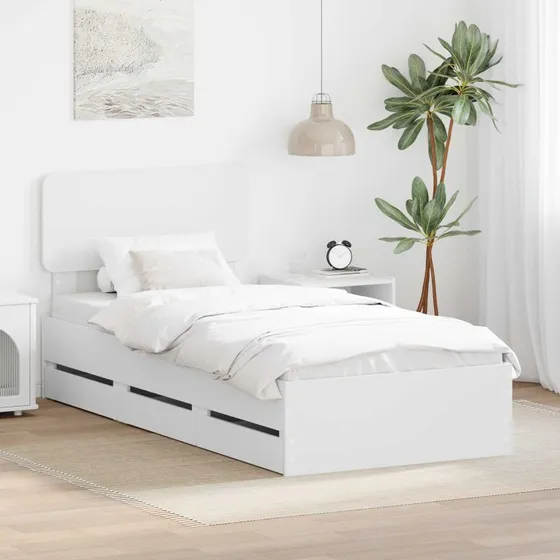 vidaXL Sengestel med Skuffe Hvid 90 x 190 cm Træ
