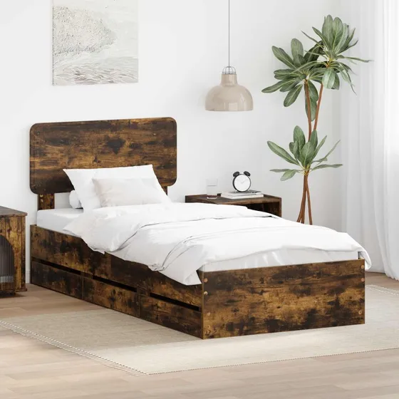vidaXL Sengestel med Skuffe Røget Eg 90 x 190 cm