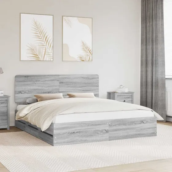 vidaXL Sengestel med skuffe Grå Sonoma 180 x 200 cm Ingeniørtræ
