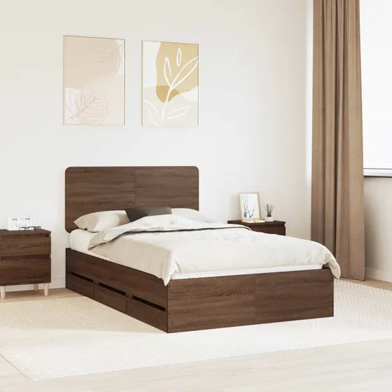 vidaXL Sengestel med skuffe 135 x 190 cm Brun Ingeniørtræ