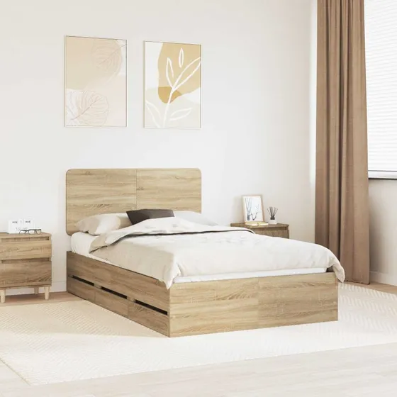 vidaXL Sengestel med skuffe 120 x 190 cm, Sonoma eg, Ingeniørtræ