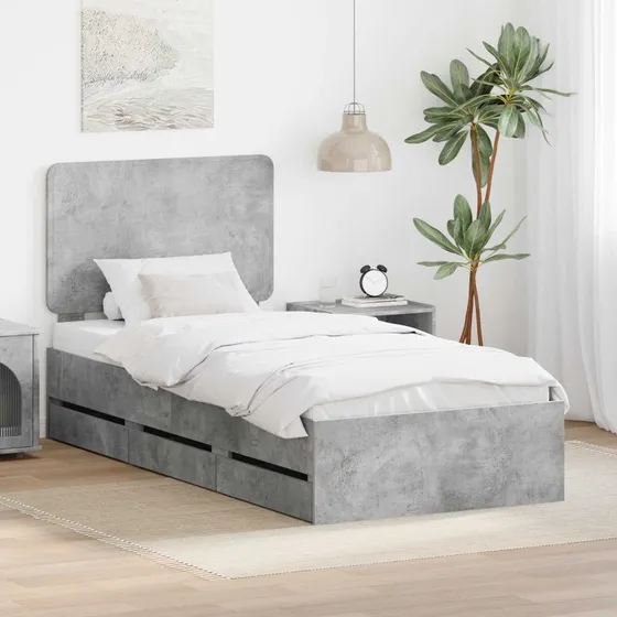 vidaXL Sengestel med skuffe 90 x 200 cm Beton Grå Ingeniørtræ