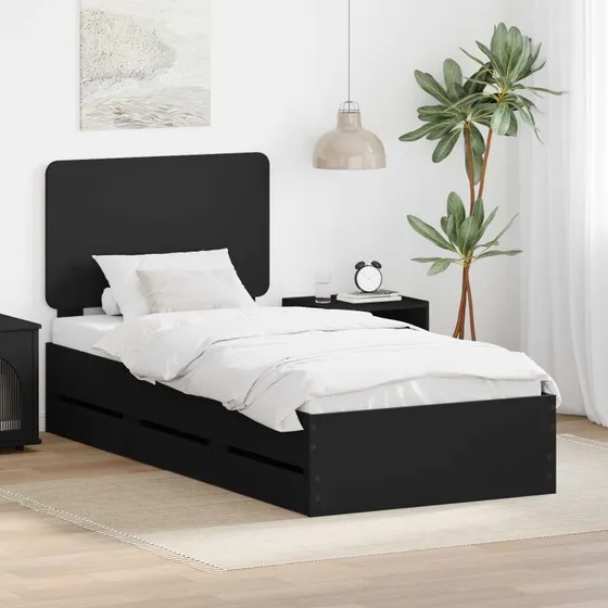vidaXL Sengestel med Skuffe 90 x 190 cm Sort Ingeniørtræ