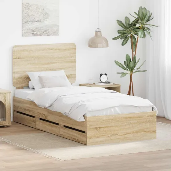 vidaXL Sengestel med skuffe 75 x 190 cm Sonoma eg Ingeniørtræ