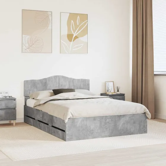 vidaXL Sengestel med skuffe 150 x 200 cm Beton Grå Ingeniørtræ