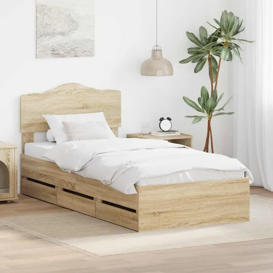 vidaXL Sengestel med skuffe 100 x 200 cm Sonoma eg Ingeniørtræ