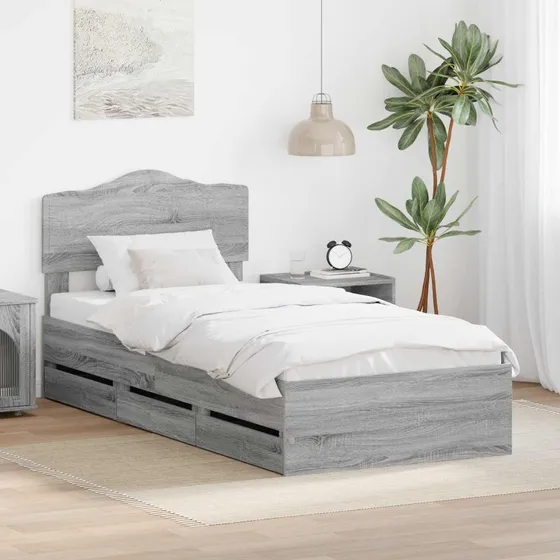 vidaXL Sengestel med skuffe Grå Sonoma 100 x 200 cm Ingeniørtræ