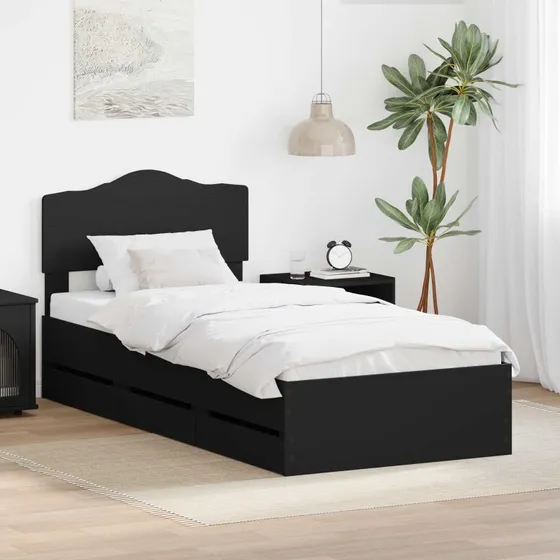 vidaXL Sengestel med skuffe 90 x 190 cm Sort Ingeniørtræ