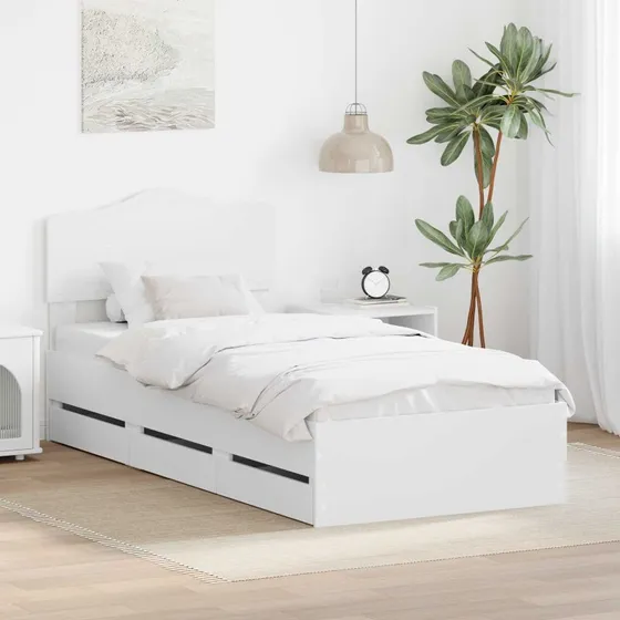 vidaXL Sengestel med skuffe Hvid 90 x 190 cm Ingeniørtræ