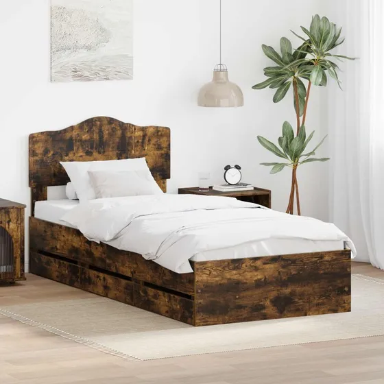 vidaXL Sengestel med skuffe 75 x 190 cm, røget eg, Ingeniørtræ