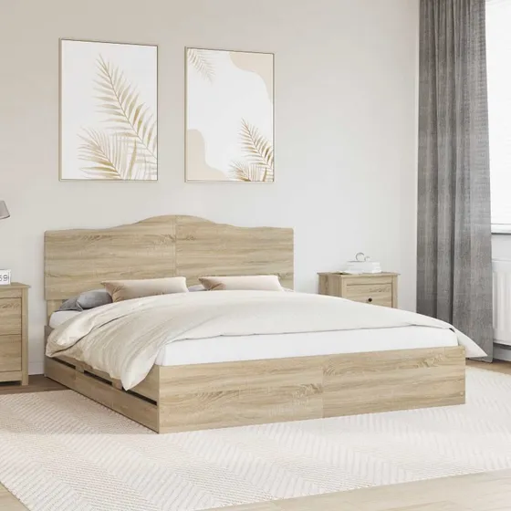 vidaXL Sengestel med Skuffe Sonoma Eg 200x200 cm Ingeniørtræ