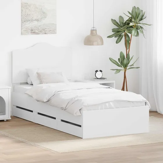 vidaXL Sengestel med Skuffe Hvid 90 x 200 cm Ingeniørtræ