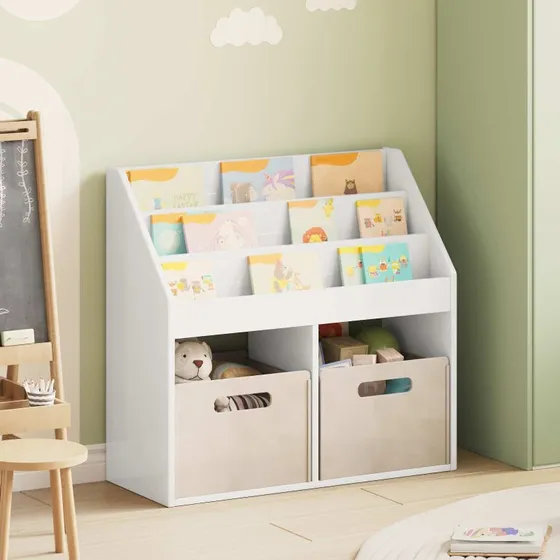 vidaXL Børnebogreol Høj Gloss Hvid 72,5 x 29,5 x 69 cm Konstrueret Træ