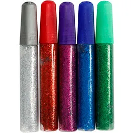 Glitterlim 10 ml kulørt, 5 stk