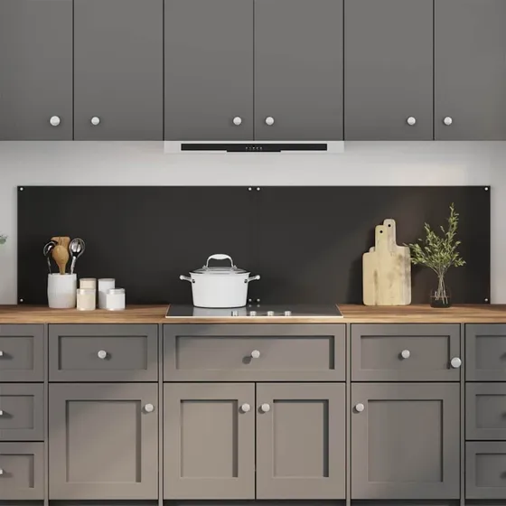 vidaXL Køkkenbacksplash 2 stk, Sort, 100 x 50 cm, hærdet glas