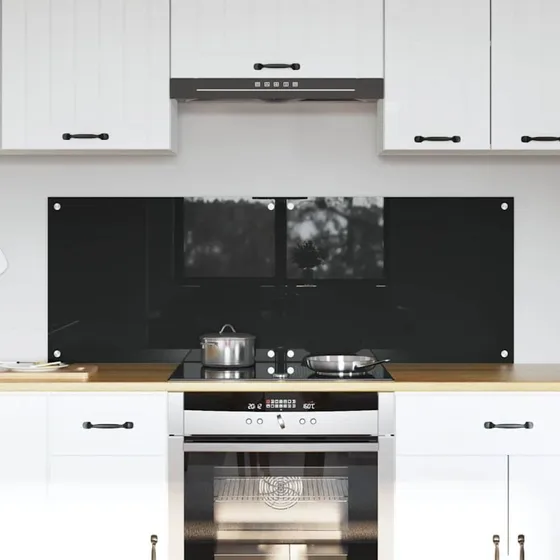 vidaXL Køkkenbacksplash 2 pcs Sort 70 x 50 cm hærdet glas