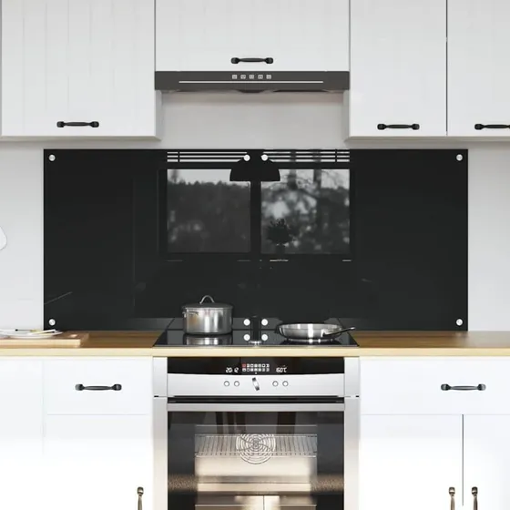 vidaXL Køkkenbacksplash 2 pcs, Sort, 70 x 60 cm, hærdet glas