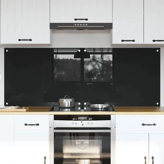 vidaXL Køkkenbacksplash 2 pcs Sort 80 x 60 cm hærdet glas