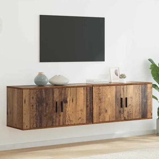 vidaXL Væghængt TV-skab 2 stk, Gammelt træ, 80 x 34,5 x 40 cm