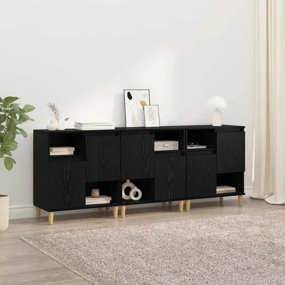 vidaXL Sideboard 3 stk, Sort eg, 60 x 35 x 70 cm, Konstrueret træ