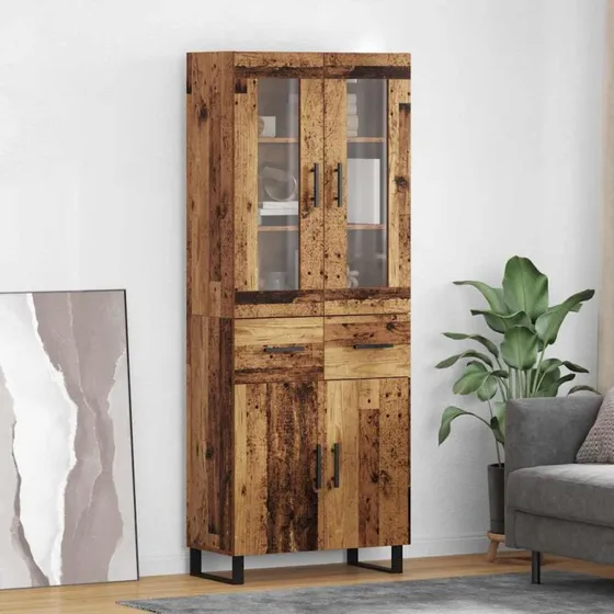 vidaXL Highboard med skuffe 2 stk, gammelt træ