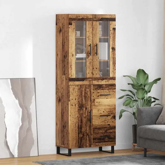 vidaXL Highboard med skuffe 2 stk, gammelt træ & glas