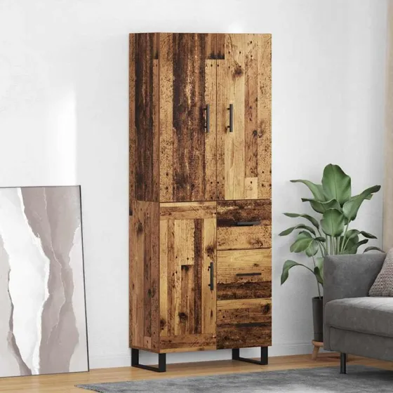 vidaXL Highboard med skuffe 2 stk, gammelt træ, 69,5 x 34 x 180 cm