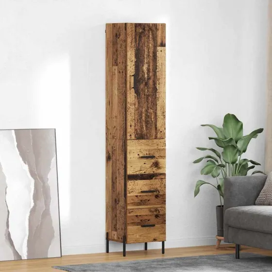 vidaXL Highboard Gammelt Træ 34,5 x 34 x 180 cm Konstrueret Træ