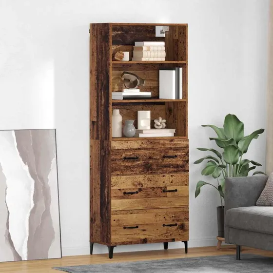 vidaXL Highboard Gammelt Træ 69,5 x 34 x 180 cm Konstrueret Træ