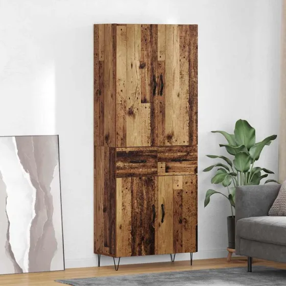 vidaXL Highboard med skuffe 2 stk, gammelt træ, konstrueret træ og glas