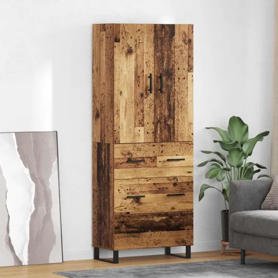 vidaXL Highboard med skuffe 2 stk, gammelt træ, 69,5 x 34 x 180 cm