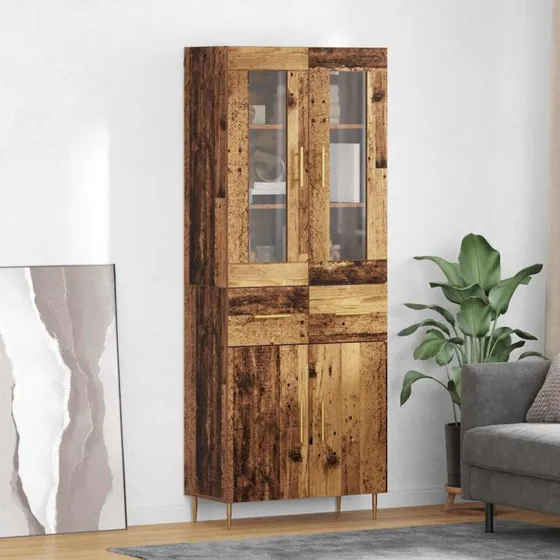 vidaXL Highboard med skuffe 2 stk, gammelt træ, 69,5 x 34 x 180 cm