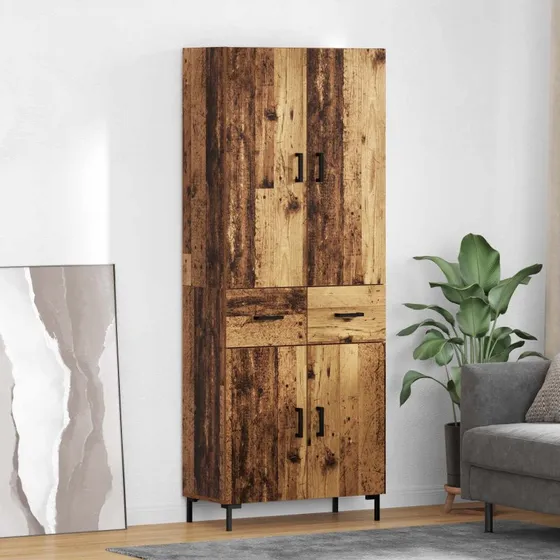 vidaXL Højskab Gammelt Træ 69,5x34x180 cm Konstrueret Træ
