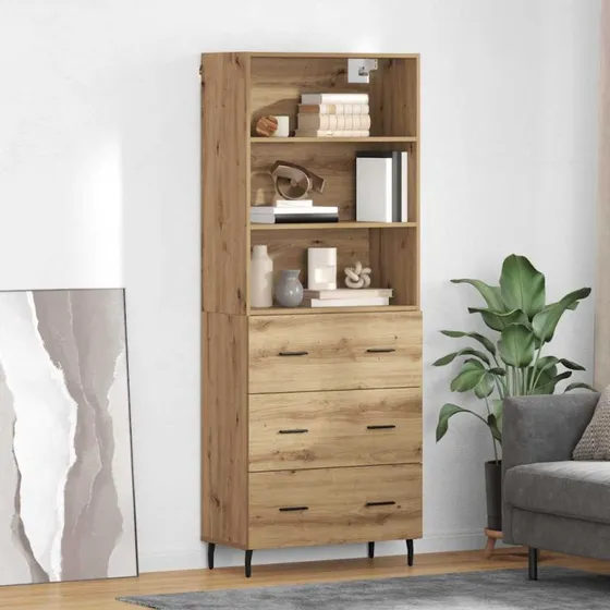 vidaXL Highboard Artisan Egetræ 69,5 x 34 x 180 cm Sort
