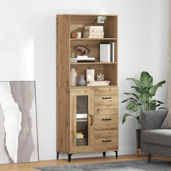vidaXL Highboard Artisan Egetræ 69,5 x 34 x 180 cm